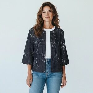Lafayette 148 New York Women's Denim Jacket with Abstract Print Size L
